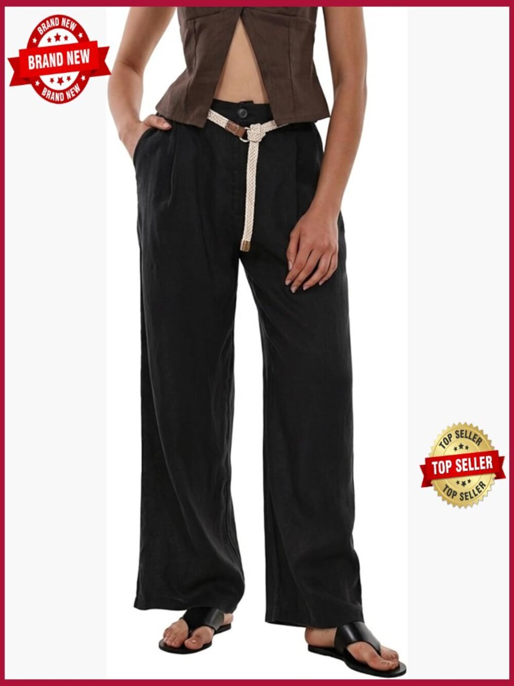 High Waisted Wide Leg Linen Pants with Pockets